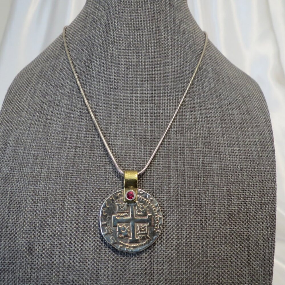 Brighton Doubloom Cross Red Crystal Pendant Necklace